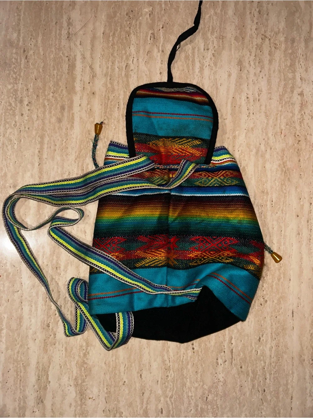Handmade Puerto Rico Mini Backpack Coqui Frog Serape Drawstring Boho Bag